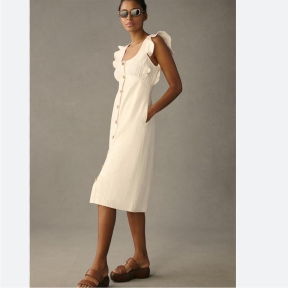 Anthropologie Dresses & Skirts - Anthropologie Pilcro Cream Ruffle Button-Front Dress – Size 10P Petite​​